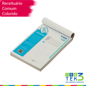 Receituário Comum - Color off set 90g 21x15 4x0 cor  Bloco de 50x1 via 