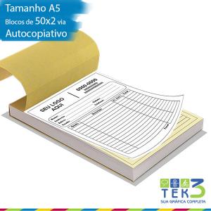 Talão A5 - 2° Vias Papel Autocopiativo 15cm x 21cm 1x0 (preto)  1° via - Branco | 2° via - Amarelo 